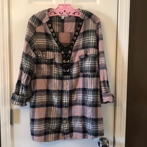 Lace Up Plaid Boutique Top